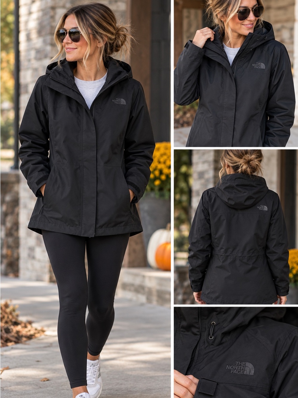 The North Face DryVent Black Hooded Full Zip Short Rain Coat Women's Size M
